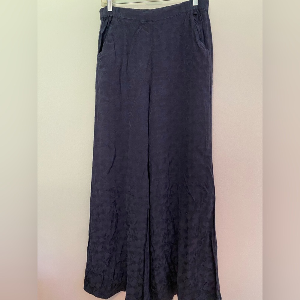 CP SHADES Vintage 90’s Wendy wide leg pant in Navy Floral Jaquard Rayon Medium